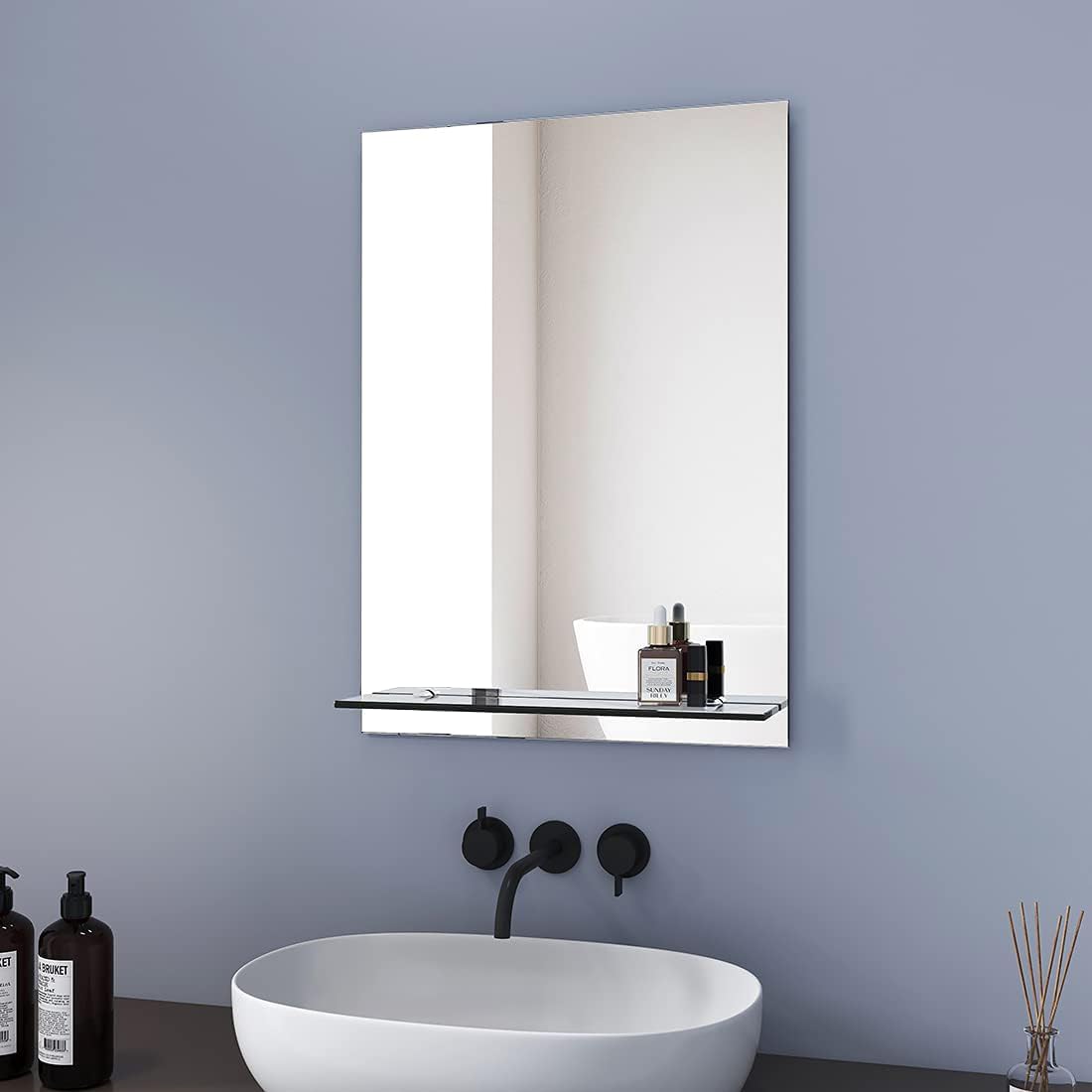 HOMCOM Badezimmerschrank Mit Spiegel - 60cm Breit Mit Bambus Lamellentür