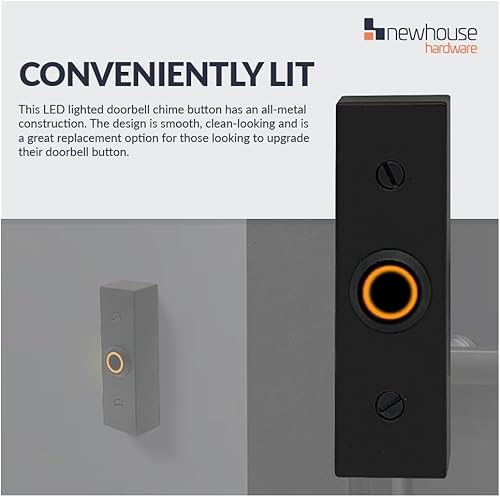 Miniatura 4 de Newhouse Hardware Botón rectangular iluminado de metal con cable en negro BT6BL, para timbre de puerta, timbre o timbre, solo botón de timbre de