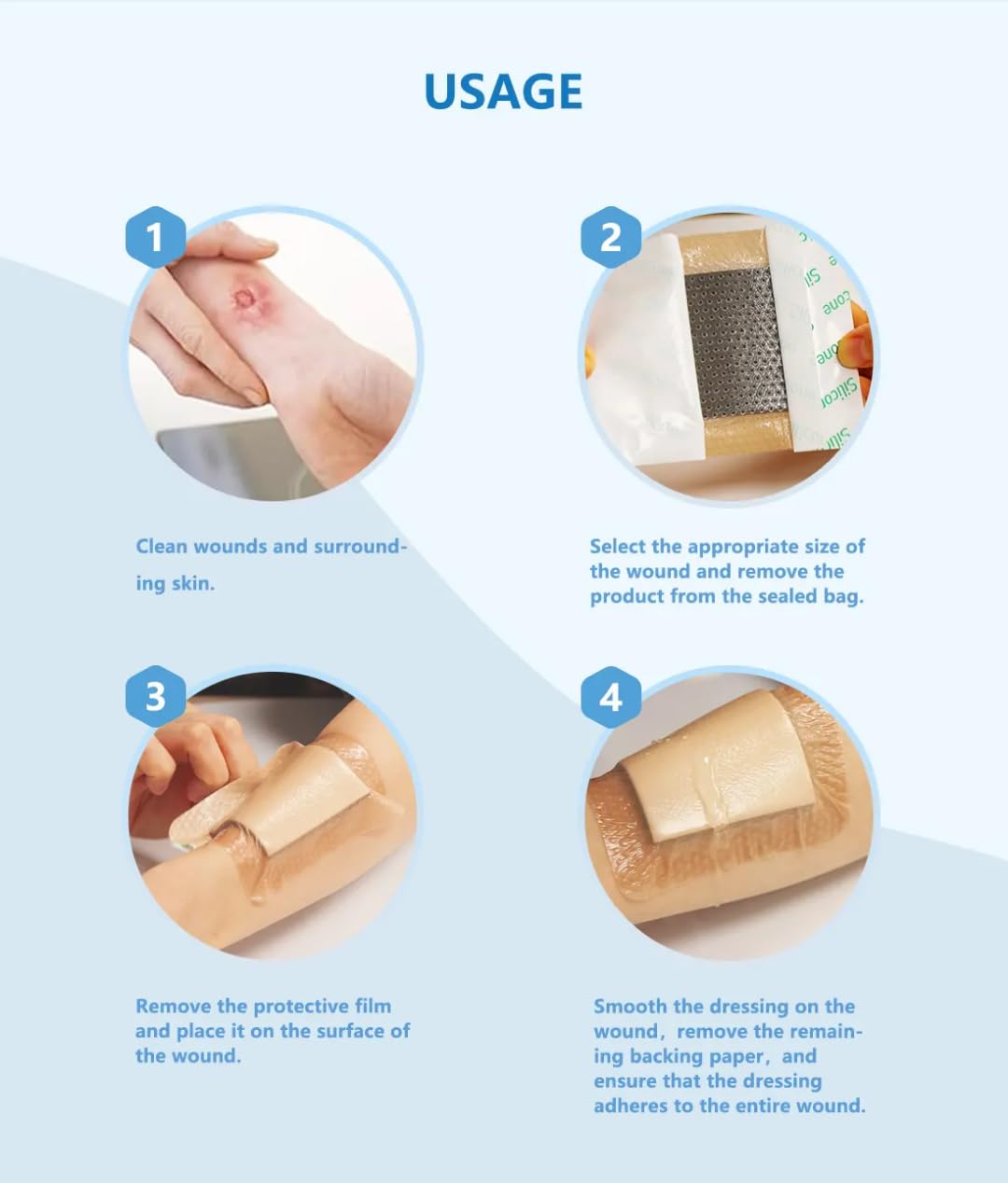 AG Silicone Gel Foam Dressing for Bed Sores and Pressure Ulcers, Dressing Waterproof Bandage, Antimicrobial with Silver Dressing Pad (7.5cm x 7.5cm) — Amazon image 4