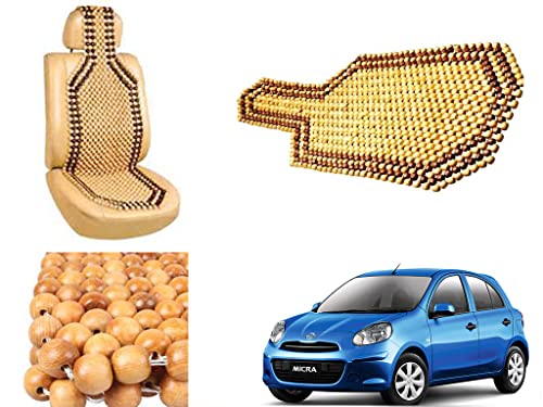Image of Car Bead Seat Wooden Beads Cushion Cover Pad for Nissan Micra, Acupressure Sitting Seat Cover | Cream Color - Pack of 1