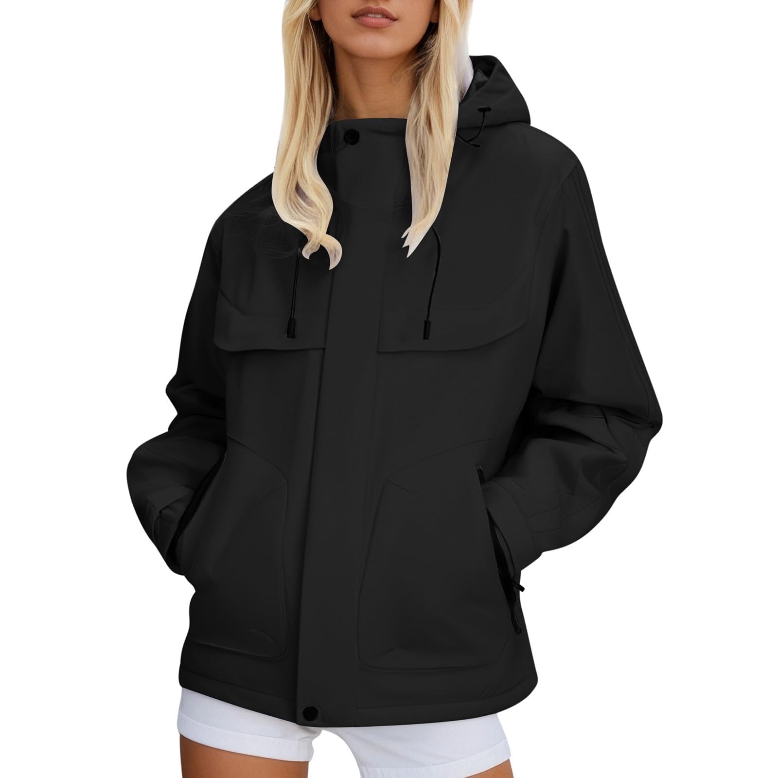 Chaqueta impermeable mujer con capucha cortavientos holgada y ligera 5
