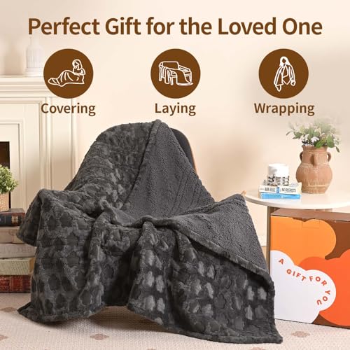 Image of Bearhug Heated Throw Blanket, 50 inchx60 inch Electric Throw, Grey Flower Patterns Faux Fur & Warm Sherpa, 4h Auto-Off Timer & 6 Heating Levels,ETL Certified, Machine Washable, Gift Box