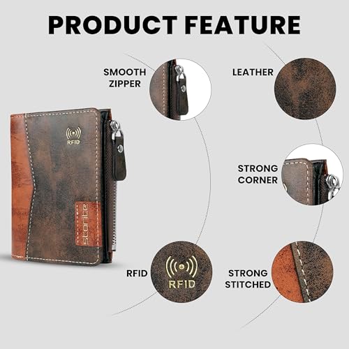 Image of Storite Men's Multi-Card Bifold Leather Wallet RFID Protected Bifold Wallet - Slim PU Leather Money & Credit Card Holder Purse with ID Window (Coffee)