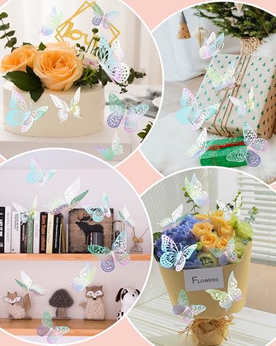 Image of 72Pcs 3D Butterfly Wall Decor, Laser Butterfly Decorations, 4 Styles 3 Sizes Removable Butterflies Room Decor Butterflies Wall Stickers for Birthday Party Garden Tea Cake Flower Decorations