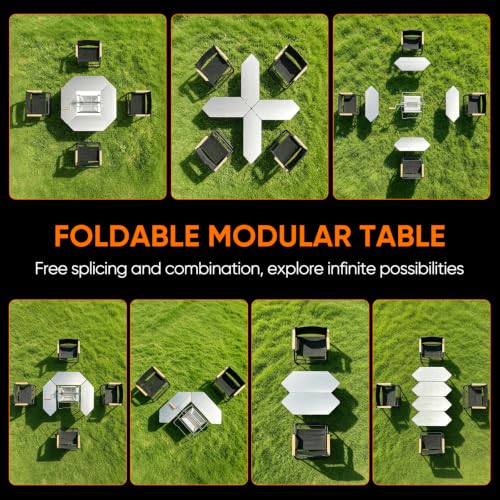 Image of Multi-Functional Wood Burning Stainless Steel Fire Pit,Modular Patio Charcoal Grill Table and Chair Set,Portable Camping Fold Campfire Grill with Rotisserie Spit