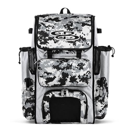 Boombah Superpack Bat Pack - Backpack Version (no wheels) - Holds up to 4 Bats - For Baseball or Softball - Digital Camo White/Black