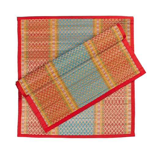 Image of CRAFT OF INDIA Handmade Korai Pai Kusha Grass Pooja Aasan Sitting Floor Mats (1.5X2 ft (4pcs Combo))