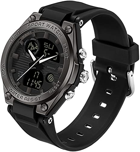 Montre-bracelet numérique pour femme avec bracelet en silicone étanche 50 m,Montre numérique pour fille et garçon,Analogique,Montre de sport avec alarme de date,Montre pour enfant électronique, Noir Cover