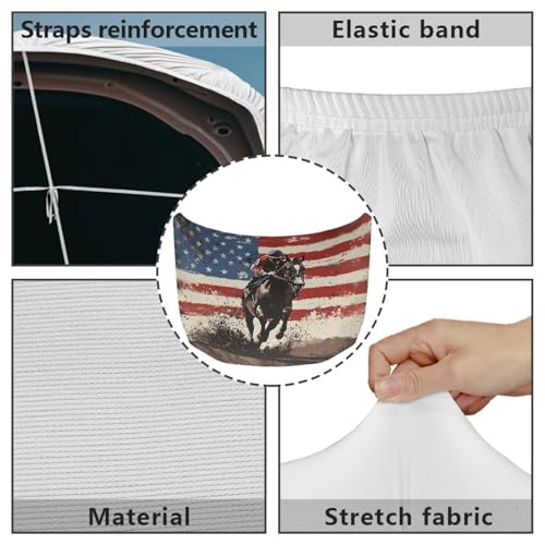 Image of Car Hood Cover Protector Stretchable Auto Hood Wrap Blankets Waterproof American Flag Horse Racing Print Auto Exterior Accessories for Compact Sedans SUV Trucks Vans