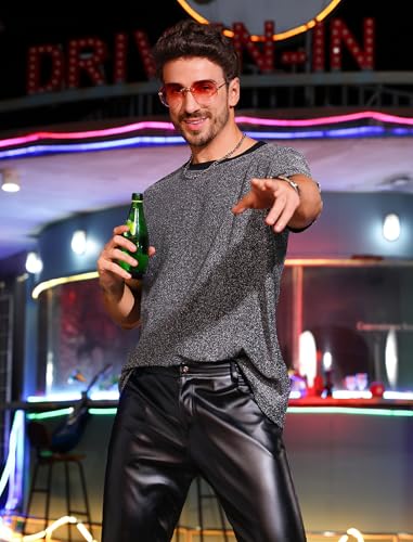 OLEMEK Men's Sparkly Tee Short Sleeve Glittery T Shirt Rave Party Nightclub Top3
