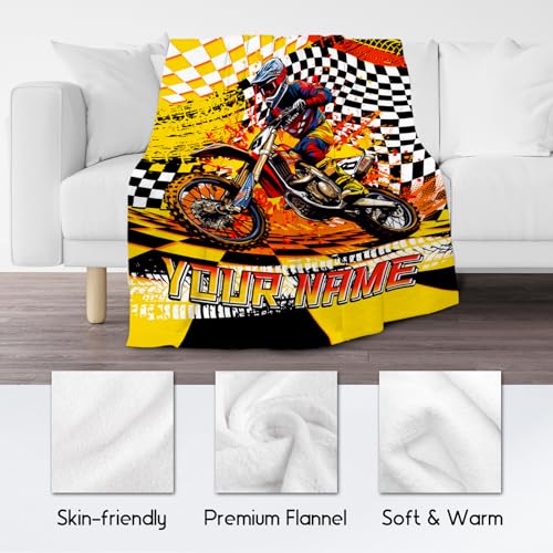 Personalized Blanket for Boys, Dirt Bike Blanket for Kids Age 6-8, Custom Gifts with Name, Toddler Plush Throw, Cool Throw for Boys, 30"x40"