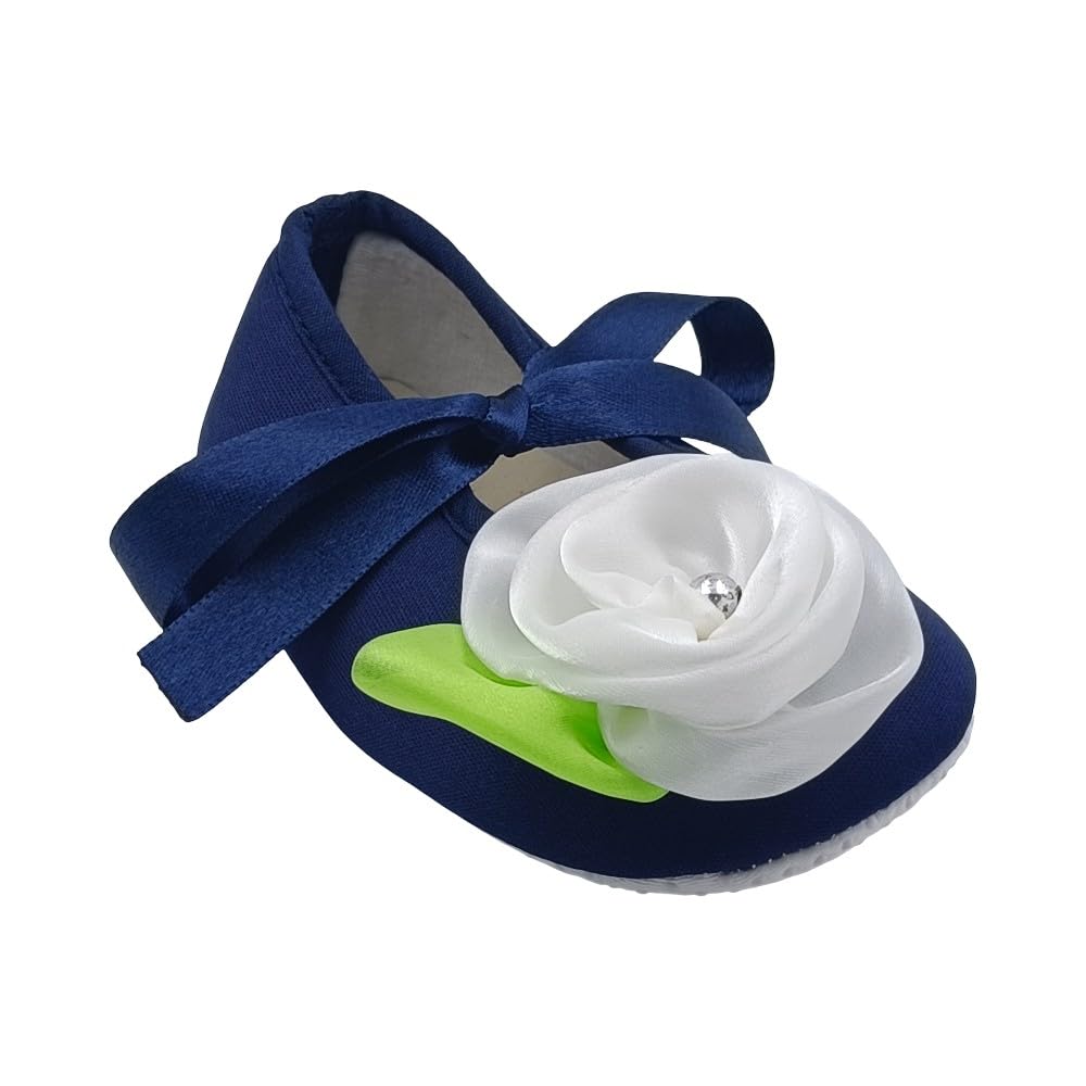 Navy Blue Baby Shoes with White Flower & Ribbon-image-45