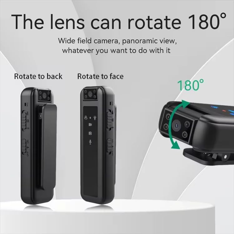 Image of HD Mini Body Camera with IR Night Vision, 180 Rotating Lens, 5-Hour Battery Backup, Audio Recording, and Support for up to 256GB TF Card. Compatible with laptops and USB-Enabled Devices