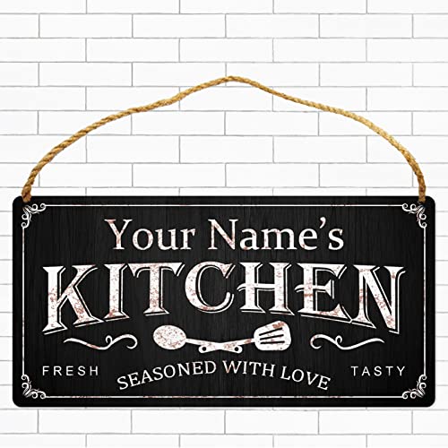 Personalized Kitchen Sign Rustic Farmhouse Home Wall Art Décor Custom Any Name Wooden Plaque Housewarming Gift Ideas For Mother & Women