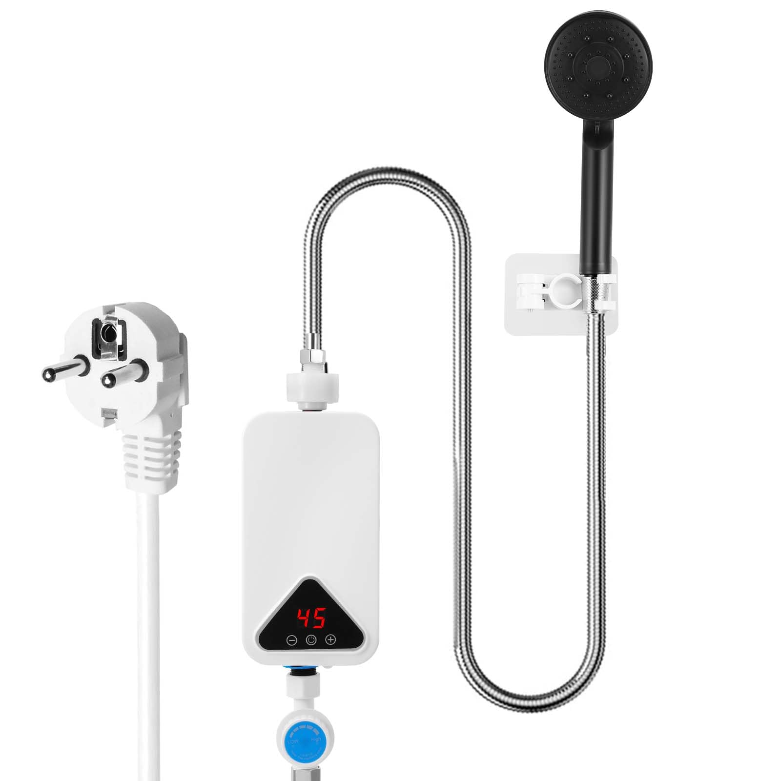Calentador De Agua Eléctrico, Mini Calentador de Agua 220 V 5500 W, 30-55 °C, Temperatura Ajustable, Ducha de Calentador Instantáneo sin Tanque con Pantalla LED para Cocina y Baño (RYK-009)