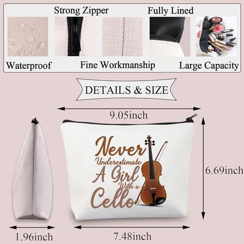PLITI Cello Gift Cello Lover Cello Player Gift Cello Music Teacher Gift Never Underestimate A Girl with A Cello Makeup Bag (Girl with CelloU) - Image 2