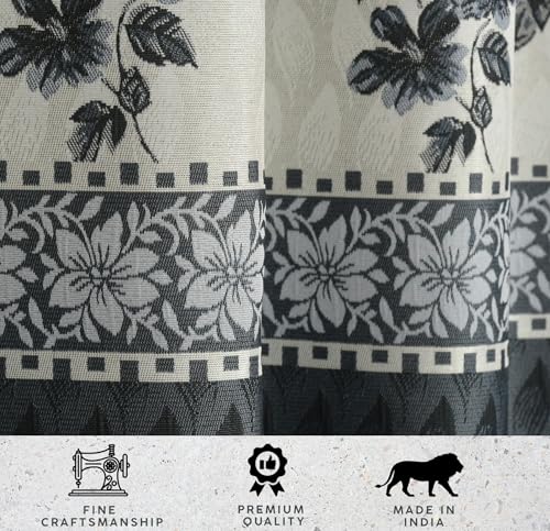 Image of Homefab India Jacquard Jute Curtains Room Darkening - Long Door 9 feet, Pack of 2 Curtain, Grey Floral