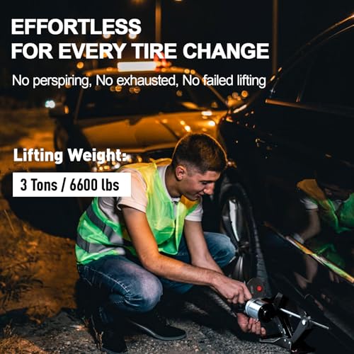 Image of EFFIROSO Premium 10 in 1 Electric Scissor Jack Enhanced Safety 3 Ton Car Jack Kit Automatic 12V Tire Repair Kit for Sedans SUV Tire Replacement