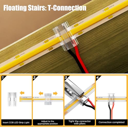 Image of Motion-Activated LED Stair Lighting Kit DE-320, 42 inch Cuttable Strip Light for Indoor Floating Mono Stringer & Cantilever Stairs (Warm White 3000K,18 Steps)