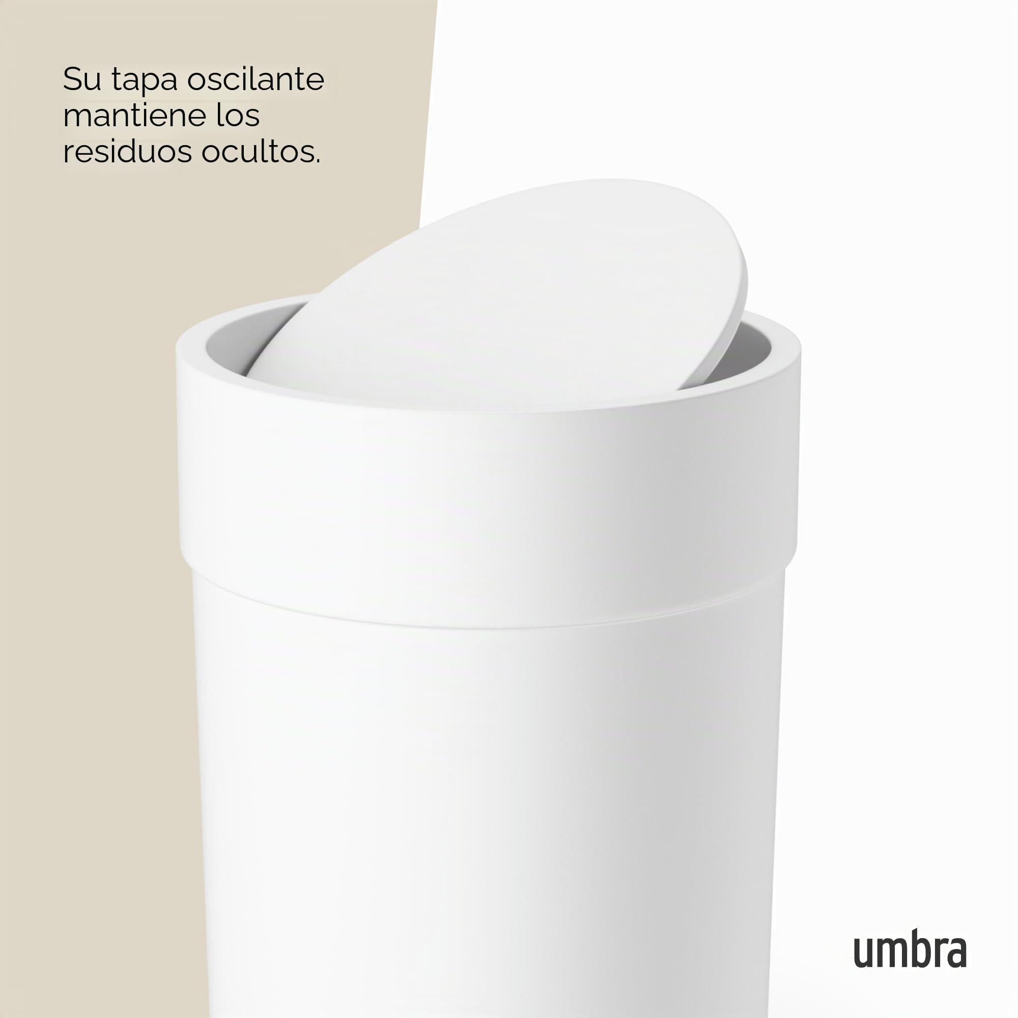 Umbra Touch Bote de basura con tapa para baño, con capacidad de 6 litros, Blanco