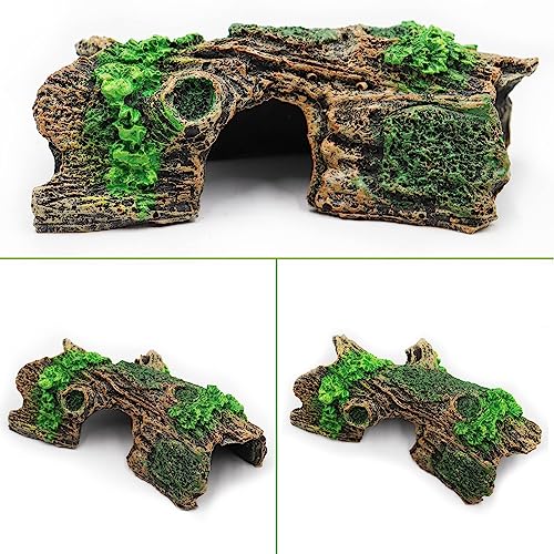 Image of Oooct Hermit Crab Climbing Toy, Aquarium Betta Fish Hideout Caves, Resin Hollow Tree Trunk Ornament, Tank or Aquarium Decorations, Climbing and Hide Toy for Reptile Lizard Newt Hermit Crab
