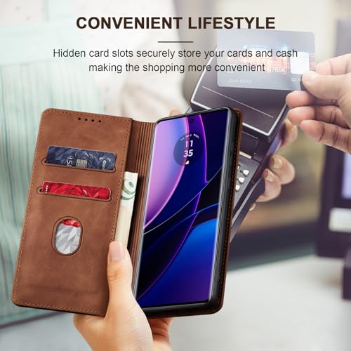 Image of Jasonyu Flip Wallet Case for Motorola Edge (2023),Brown