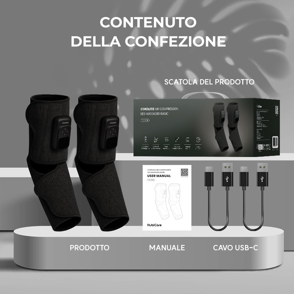 HuBDIC HubiCare - Massaggiatore senza fili per polpacci e piedi, con compressione di calore e aria, per la circolazione e il sollievo dal dolore, 5 modalità con 5 intensità, riduce il gonfiore