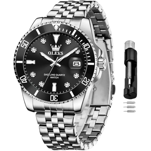 Image of OLEVS Watch for Men Stainless Steel Quartz Business Dress Diamond Large Dial Waterproof Mens Watches with Date Wrist Watch
