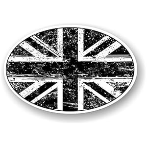 Grunge Ovaal Ontwerp Met Verouderde B & W Union Jack Britse Vlag Motief Voor Motorfiets Auto Van Sticker 120x80mm