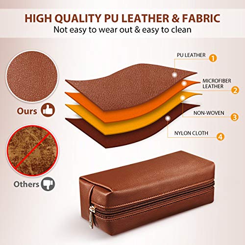 Makeup Bags,Cosmetic Bag 3 Packs Travel Makeup Bag for Women Portable Makeup Bag Organizer Waterproof and Durable Makeup Bag for Purse with Gold Zipper PU Lather Brown - Thumbnail 7