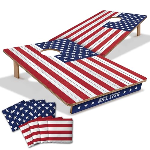 YouTheFan Stars & Stripes 2’ x 3’ Wood Cornhole Game with Logo Bags