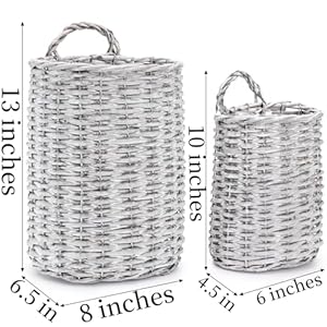 Coloch Set of 2 Wall Hanging Wicker Basket, Farmhouse Garden Hanging Planter Woven Rattan Flower Basket for Wall, Door, Living Room, Patio, Small and Medium Size Coloch Set of 2 Wall Hanging Wicker Basket Farmhouse Garden Hanging Planter Woven Rattan Flower Basket for Wall Door Living Room Patio Small and Medium Size