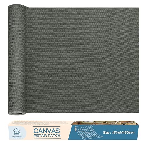 KING MOUNTAIN Canvas Repair Patch 16×60 Inch Self-Adhesive Waterproof Fabric Patch for Sofas, Tents, Furniture,Tote Bags, Car Seats (Dark Grey 2.0)