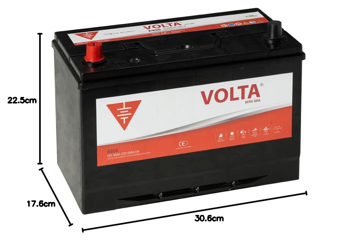 Bateria de Coche Marca Asiática 95Ah 680A - Borne +Izq - Medidas Largo 306 x Ancho 176 x Alto 225 mm con 2 años de Garantía - Fabricación Europea.