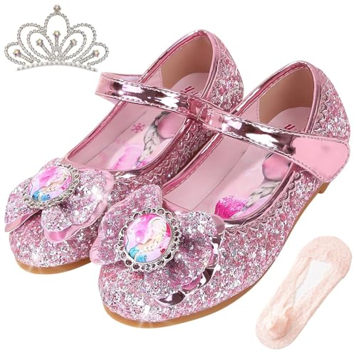 ZOUPREME Chaussure Princesse Fille Elsa Plates, Basket Enfant Costum Ballerines for Fête Spectacles Mariage (A3-Pink,28)