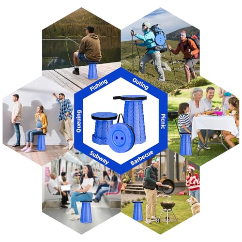 Image of Qiguet Collapsible Stool, Folding Chair - Upgraded Portable Chair with Load Capacity 400lbs, Portable Stool for Camping Fishing Hiking - Folding Stool with Carrying Strap,Gifts for Fisherman(All Blue)