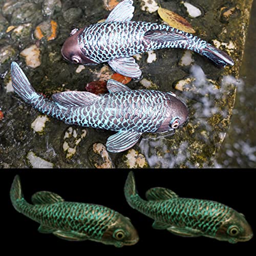 Garden Sculptures & Statues,Koi Fish Decor,Garden Fish Art,Set Of 2 Antique Ceramic Koi Fish Yard Art Decor,Glowing Garden Fish At Night,For Outdoors,Patio,Yard,Lawn,Pond,Home Decoration (Bronz) #TOP6