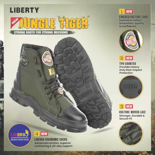 Image of Liberty Kulture Jungle Tiger Military & Tactical Canvas Boot for Men, Soft Toe, Olive Green & Black, Sizes- 6UK-11UK