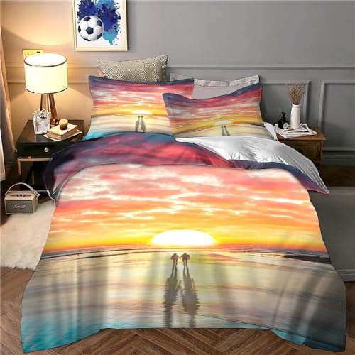 Housse de couette 3D coucher de soleil parure de lit microfibre avec fermeture - 6