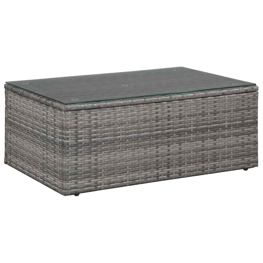Fengshui Juego de 4 muebles de jardín con cojines de poliratán, color gris | Marco de acero con recubrimiento en polvo, ratán de polietileno resistente al agua, placa de cristal