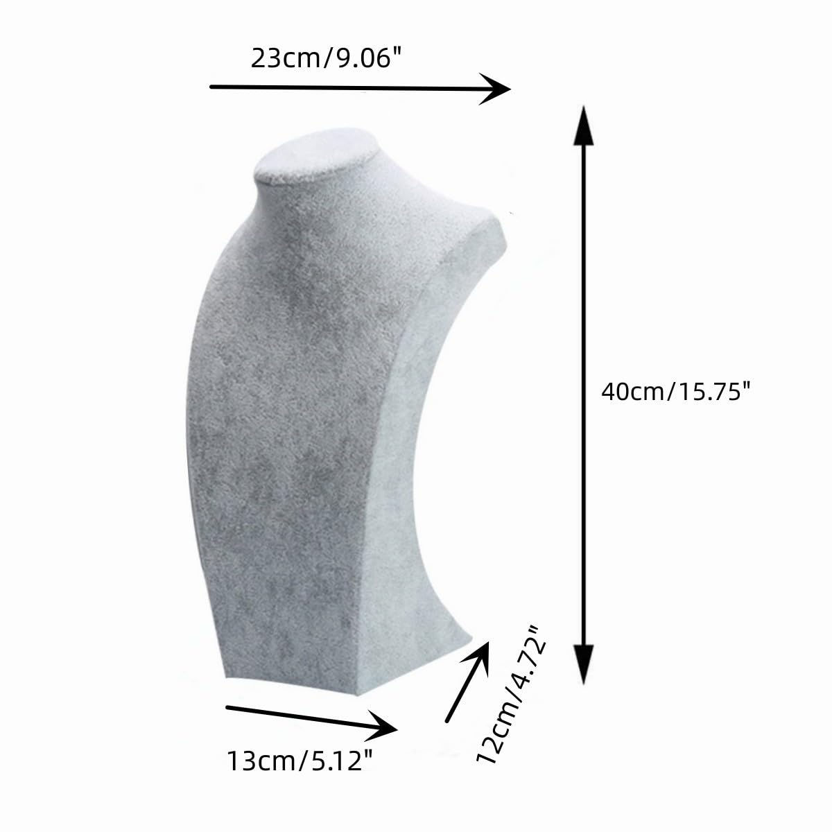 Busto Espositore Collana In Velluto Grigio E Legno - Per Gioielli, 28x17x9.5 Cm, Display Elegante - Foto 5