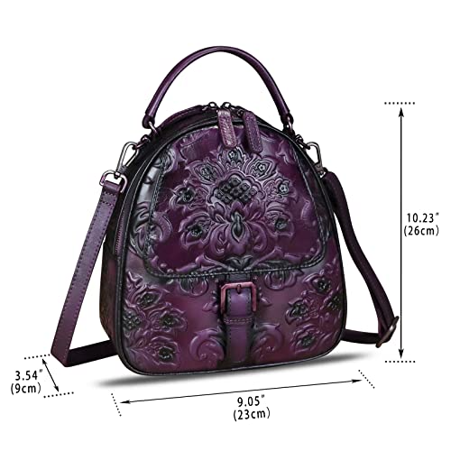 Image of IVTG Genuine Leather Backpack for Women Crossbody Shoulder Bag Vintage Rucksack Fashion Knapsack Purse Daypack Bag (Purple)