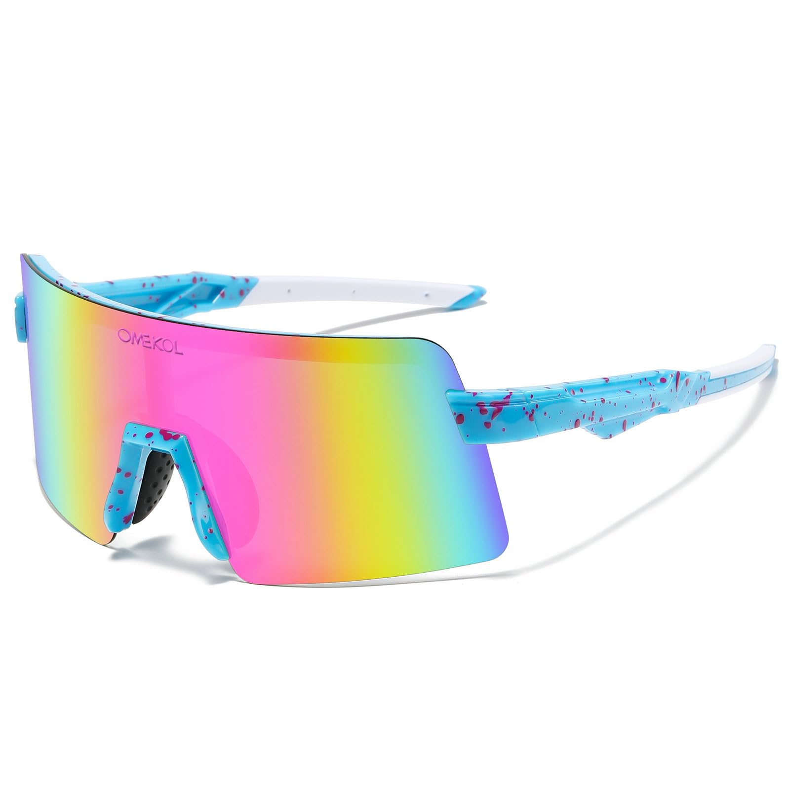Occhiali da sole sportivi polarizzati Ciclismo Occhiali UV400 Mountain Bike Occhiali MTB Equitazione Bicicletta Occhiali Esterni Montatura Blu con Punti Viola/Lente Viola Medium