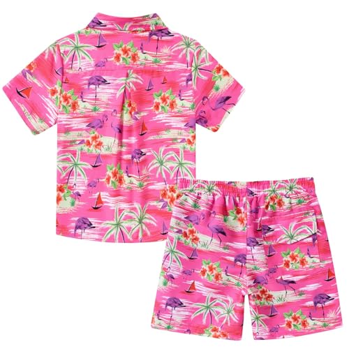 Image of UNICOMIDEA Boys Hawaiian Outfits Tropical Print Button Down Shirt + Swim Trunks 2 Piece Sets for 5-12T Kids