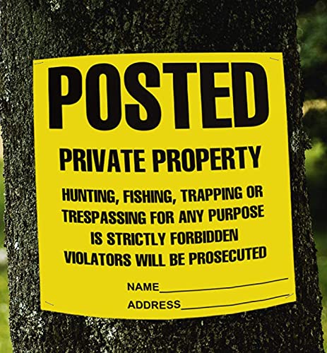 Posted Sign No Hunting No Trespassing 11 x 11 Inch Yellow Private Property Warning Signs Outdoor Signs for Fence Yard Woods and Property Boundary 100 Pack