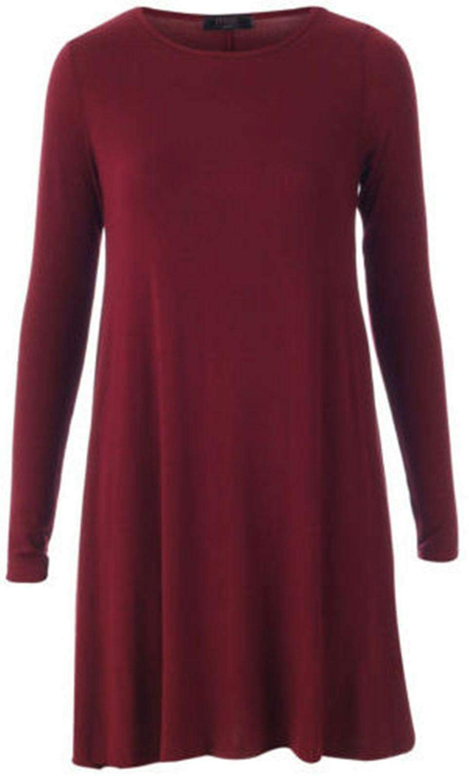 Real Life Fashion Ltd Women's Wine New Long Sleeve Plain Swing Smock Dress