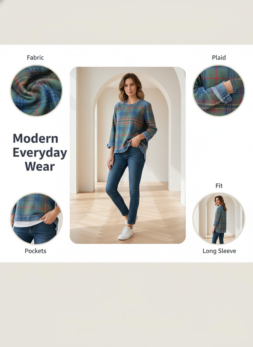 OSCORP Womens Denim Collar Long Sleeve Pullover Top – Pure White Casual Knit Shirt Clean Minimal Everyday Look - Image 6