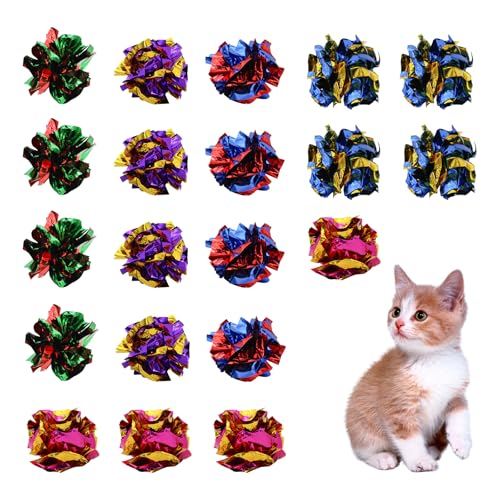 Andiker 20PCS Cat Crinkle Balls, 2.16 Inches Cat Balls with Polyester Film Thick Crinkle Paper Sturdy Interactive Cat Toys for Indoor Cats Reducing Boredom and Keep Fit for Cats and Kitten (Colorful)