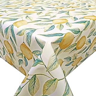 QPC Direct Leafy Lemons PVC Oilcloth Table Cover Vinyl Tablecloth (140 x 200cm)