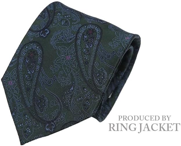 [リングヂャケット] RING JACKET 小紋タイ (ダークグリーン地にネイビー&times;サックス&times;ピンクのペーズリー柄) RNK-57